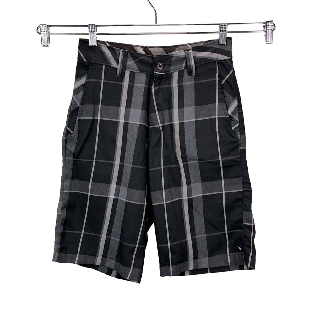 RIP CURL Black Plaid Flat Front Oversized Viscose Blend Skater Shorts Sz 28‎